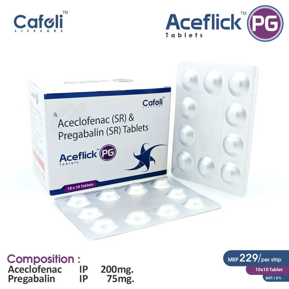 Aceclofenac 200mg + Pregabalin 75mg at Best Price in PCD Pharma Franchise for Analgesic and Neuropathic Pain, Musculoskeletal Pain